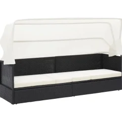 vidaXL Sofá de jardín con dosel negro ratán sintético Negro y blanco Hot