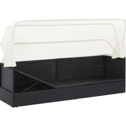 vidaXL Sofá de jardín con dosel negro ratán sintético Negro y blanco Hot
