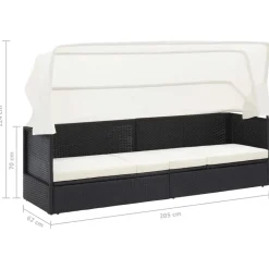 vidaXL Sofá de jardín con dosel negro ratán sintético Negro y blanco Hot