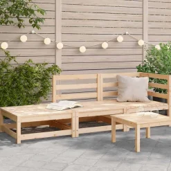 vidaXL Sofá de jardín con reposapiés 2 plazas madera maciza de pino Pino natural Sale