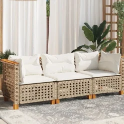 vidaXL Muebles De Jardín-Sofá de jardín de 3 plazas con cojines ratán sintético