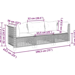 vidaXL Muebles De Jardín-Sofá de jardín de 3 plazas con cojines ratán sintético