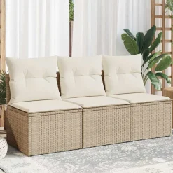 vidaXL Muebles De Jardín-Sofá de jardín de 3 plazas con cojines ratán sintético