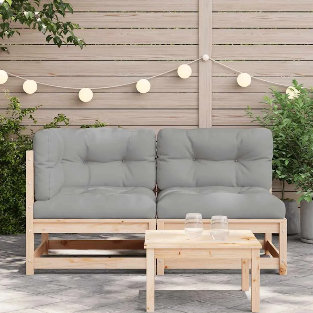 vidaXL Sofá de jardín de 2 plazas con cojines madera maciza de pino Natural y girs