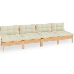 vidaXL Sofá de jardín de 4 plazas con cojines madera maciza pino crema Marr&oacute;n y crema Best