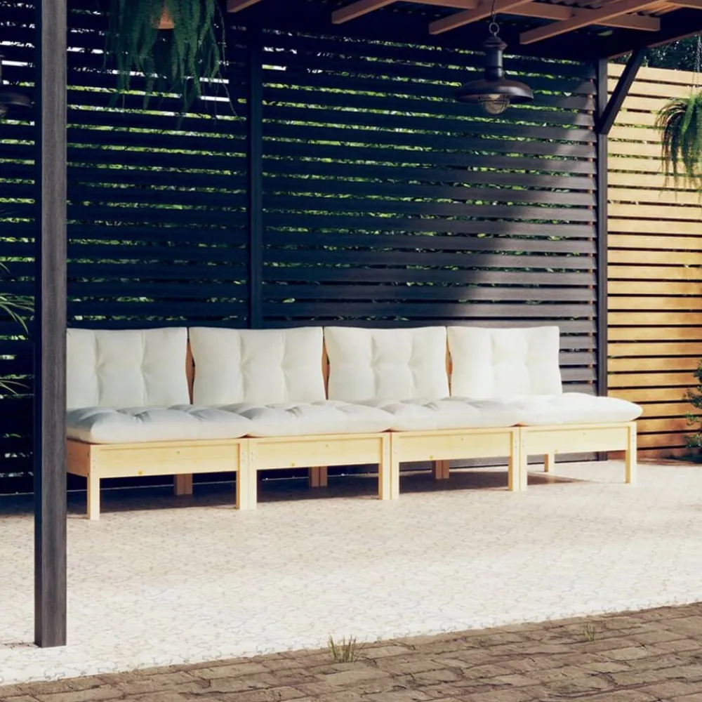 vidaXL Sofá de jardín de 4 plazas con cojines madera maciza pino crema Marrón y crema Best
