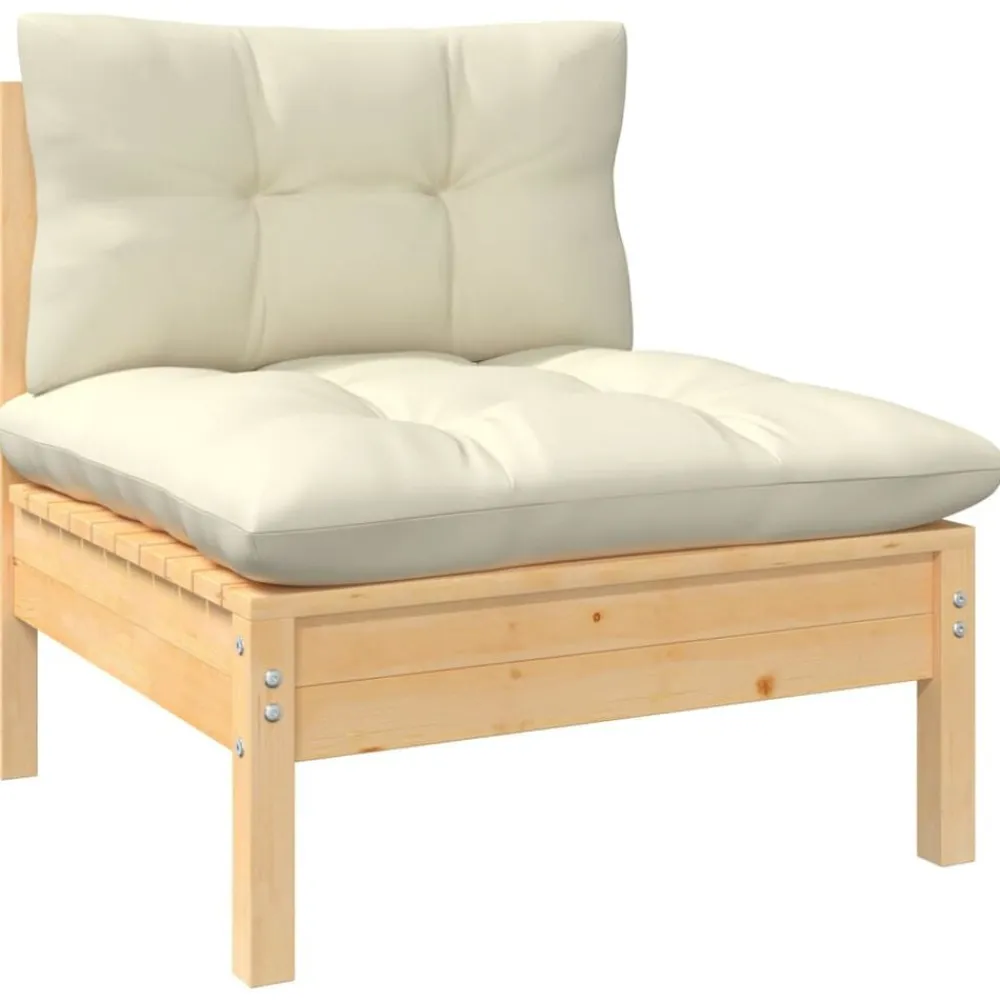 vidaXL Sofá de jardín de 4 plazas con cojines madera maciza pino crema Marrón y crema Best