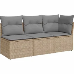 vidaXL Muebles De Jardín-Sofá de jardín de 3 plazas con cojines ratán sintético beige
