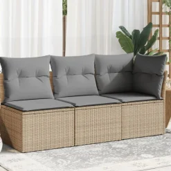 vidaXL Muebles De Jardín-Sofá de jardín de 3 plazas con cojines ratán sintético beige