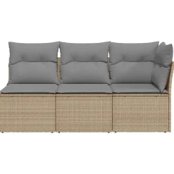 vidaXL Muebles De Jardín-Sofá de jardín de 3 plazas con cojines ratán sintético beige