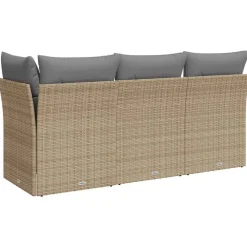 vidaXL Muebles De Jardín-Sofá de jardín de 3 plazas con cojines ratán sintético beige