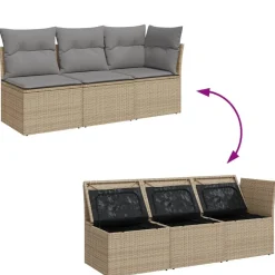 vidaXL Muebles De Jardín-Sofá de jardín de 3 plazas con cojines ratán sintético beige