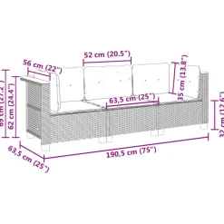 vidaXL Muebles De Jardín-Sofá de jardín de 3 plazas con cojines ratán sintético
