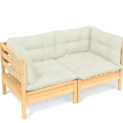 vidaXL Sofá de jardín de 2 plazas con cojines madera maciza pino crema Marrón y crema Sale