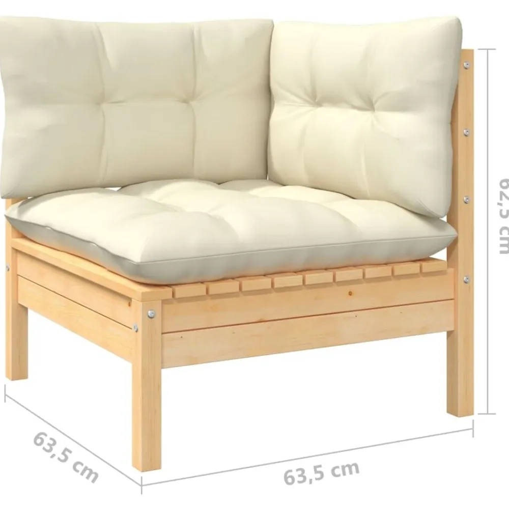 vidaXL Sofá de jardín de 2 plazas con cojines madera maciza pino crema Marrón y crema Sale