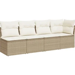 vidaXL Sofá de jardín de 4 plazas con cojines ratán sintético beige beige y crema Discount