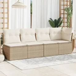 vidaXL Sofá de jardín de 4 plazas con cojines ratán sintético beige beige y crema Discount