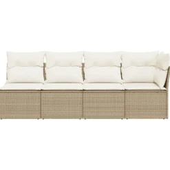 vidaXL Sofá de jardín de 4 plazas con cojines ratán sintético beige beige y crema Discount