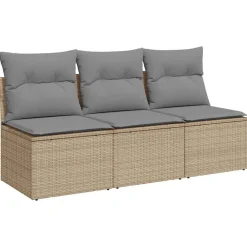 vidaXL Muebles De Jardín-Sofá de jardín de 3 plazas con cojines ratán sintético beige