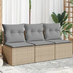 vidaXL Muebles De Jardín-Sofá de jardín de 3 plazas con cojines ratán sintético beige