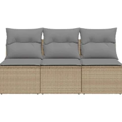 vidaXL Muebles De Jardín-Sofá de jardín de 3 plazas con cojines ratán sintético beige