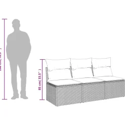 vidaXL Muebles De Jardín-Sofá de jardín de 3 plazas con cojines ratán sintético beige