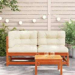 vidaXL Muebles De Jardín-Sofá de jardín de 2 plazas con cojines madera maciza de pino