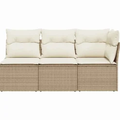 vidaXL Sofá de jardín de 3 plazas con cojines ratán sintético Beige Best