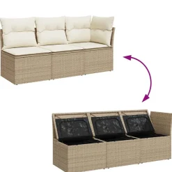 vidaXL Sofá de jardín de 3 plazas con cojines ratán sintético Beige Best