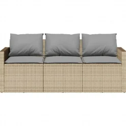 vidaXL Sofá de jardín de 3 plazas con cojines ratán sintético beige beige y gris claro