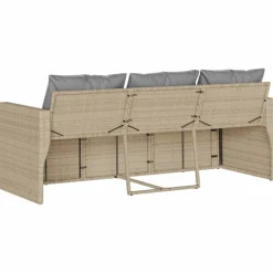 vidaXL Sofá de jardín de 3 plazas con cojines ratán sintético beige beige y gris claro