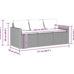 vidaXL Sofá de jardín de 3 plazas con cojines ratán sintético beige beige y gris claro