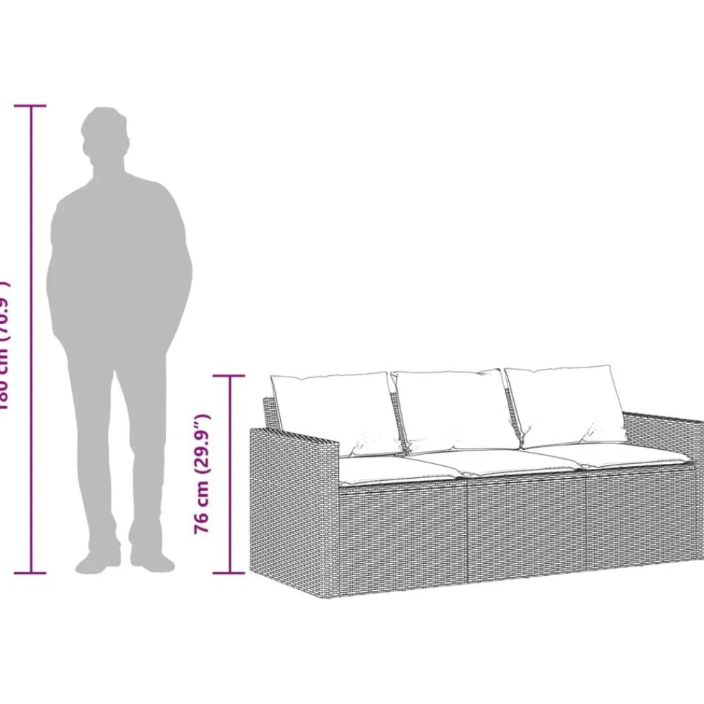 vidaXL Sofá de jardín de 3 plazas con cojines ratán sintético beige beige y gris claro