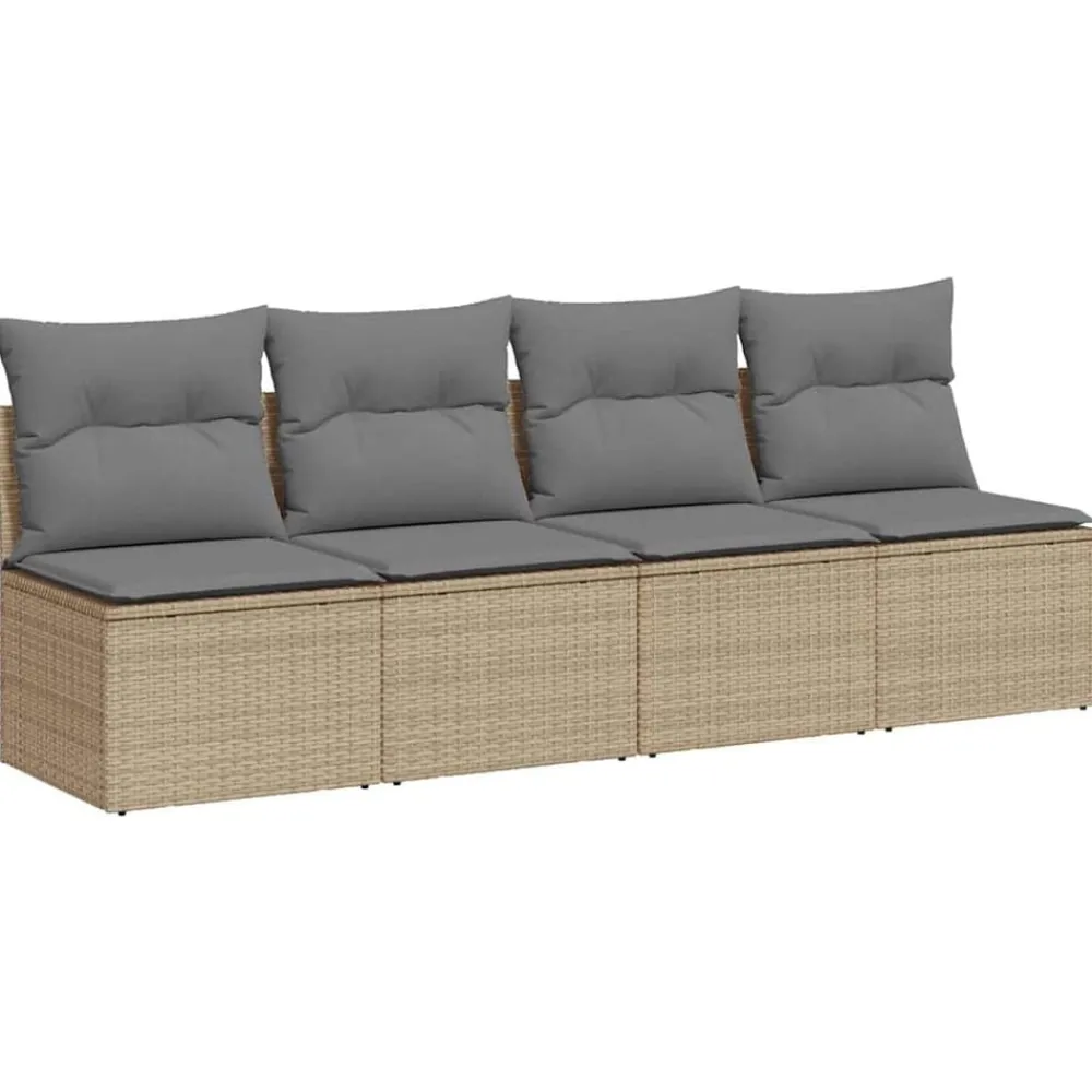 vidaXL Muebles De Jardín-Sofá de jardín de 4 plazas con cojines ratán sintético beige