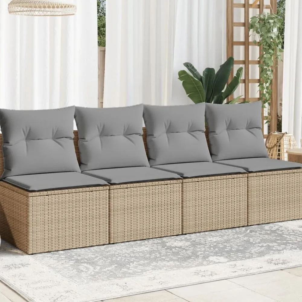 vidaXL Muebles De Jardín-Sofá de jardín de 4 plazas con cojines ratán sintético beige