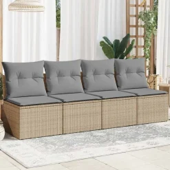 vidaXL Muebles De Jardín-Sofá de jardín de 4 plazas con cojines ratán sintético beige