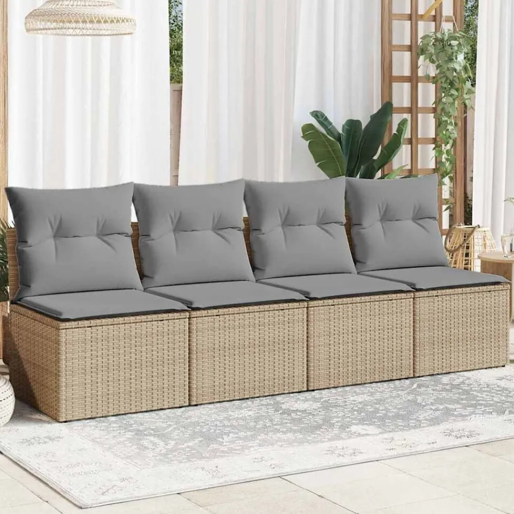 vidaXL Muebles De Jardín-Sofá de jardín de 4 plazas con cojines ratán sintético beige