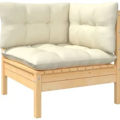 vidaXL Sofá de jardín de 3 plazas con cojines madera maciza pino crema Marrón y crema Best