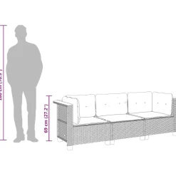 vidaXL Muebles De Jardín-Sofá de jardín de 3 plazas con cojines ratán sintético