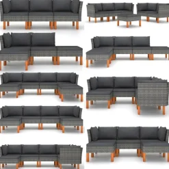 vidaXL Muebles De Jardín-Sofá de jardín de ratán sintético y madera maciza de eucalipto