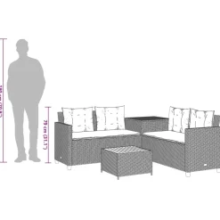 vidaXL Sofá de jardín en forma de L con mesa y cojines ratán PE negro Negro y crema Online