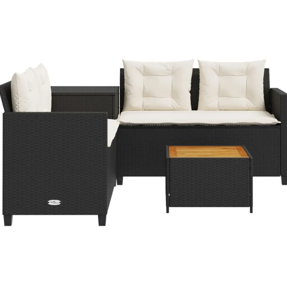 vidaXL Sofá de jardín en forma de L con mesa y cojines ratán PE negro Negro y crema Online
