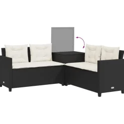 vidaXL Sofá de jardín en forma de L con mesa y cojines ratán PE negro Negro y crema Online