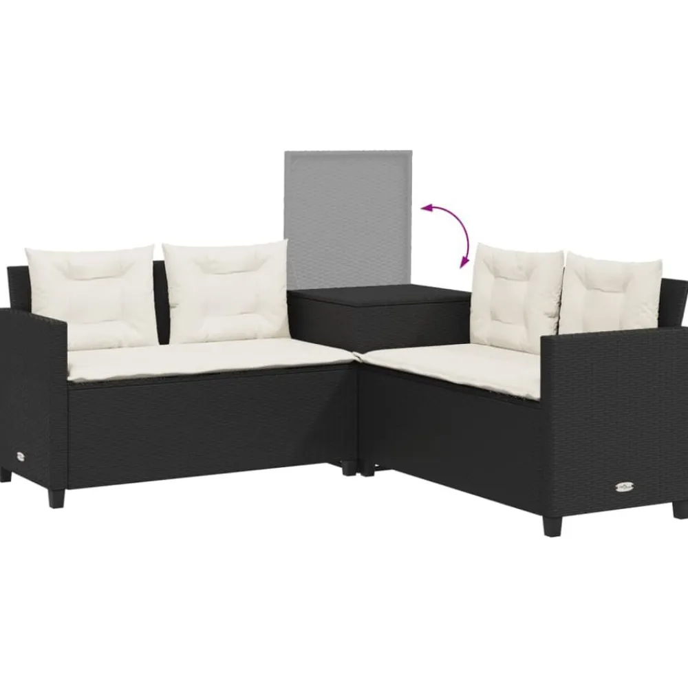vidaXL Sofá de jardín en forma de L con mesa y cojines ratán PE negro Negro y crema Online