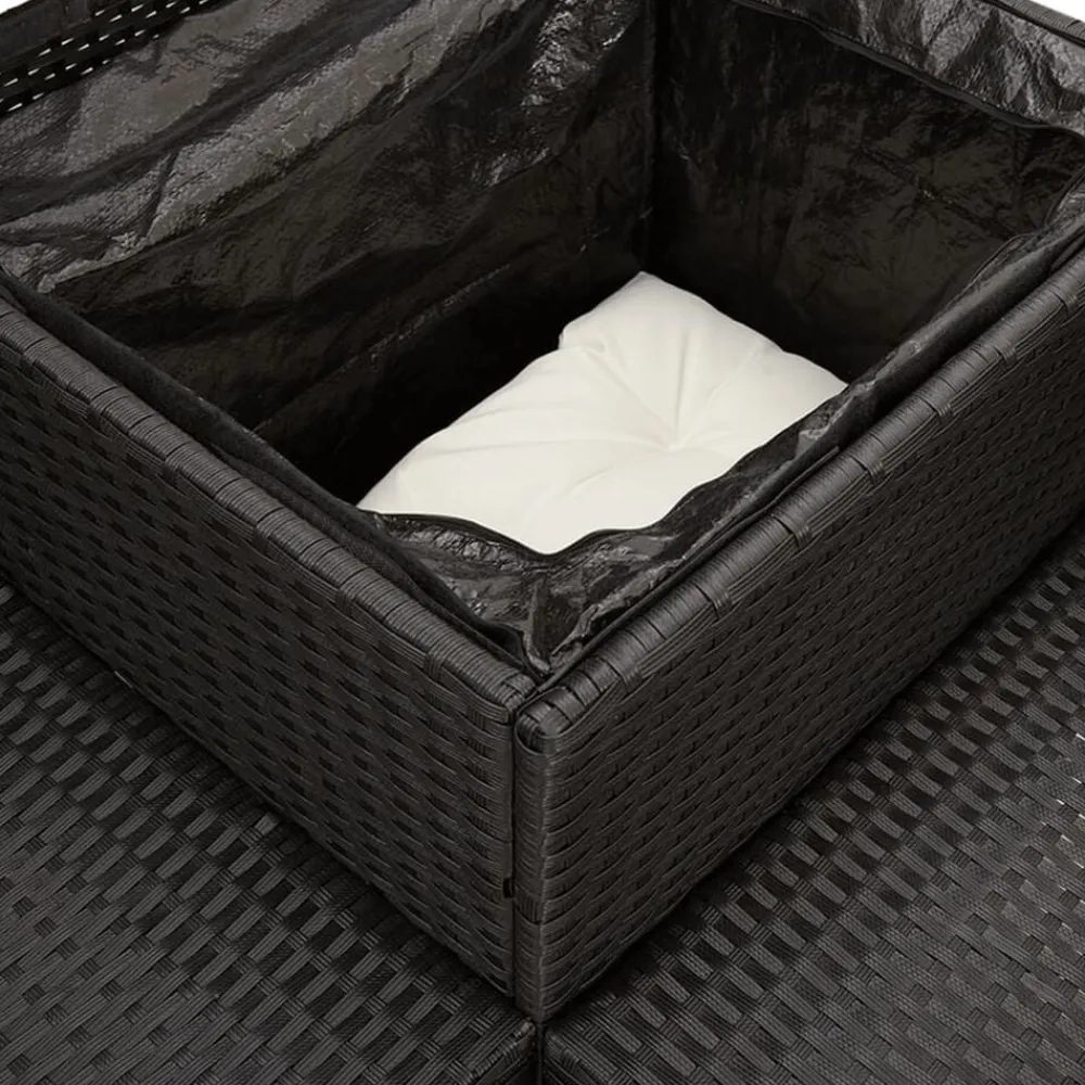 vidaXL Sofá de jardín en forma de L con mesa y cojines ratán PE negro Negro y crema Online