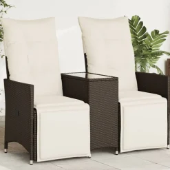 vidaXL Muebles De Jardín-Sofá de jardín reclinable de 2 plazas con mesa ratán PE marrón