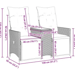 vidaXL Muebles De Jardín-Sofá de jardín reclinable de 2 plazas con mesa ratán PE marrón