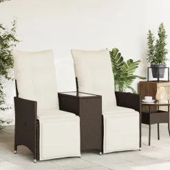 vidaXL Muebles De Jardín-Sofá de jardín reclinable de 2 plazas con mesa ratán PE marrón