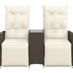 vidaXL Muebles De Jardín-Sofá de jardín reclinable de 2 plazas con mesa ratán PE marrón