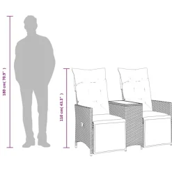 vidaXL Muebles De Jardín-Sofá de jardín reclinable de 2 plazas con mesa ratán PE marrón